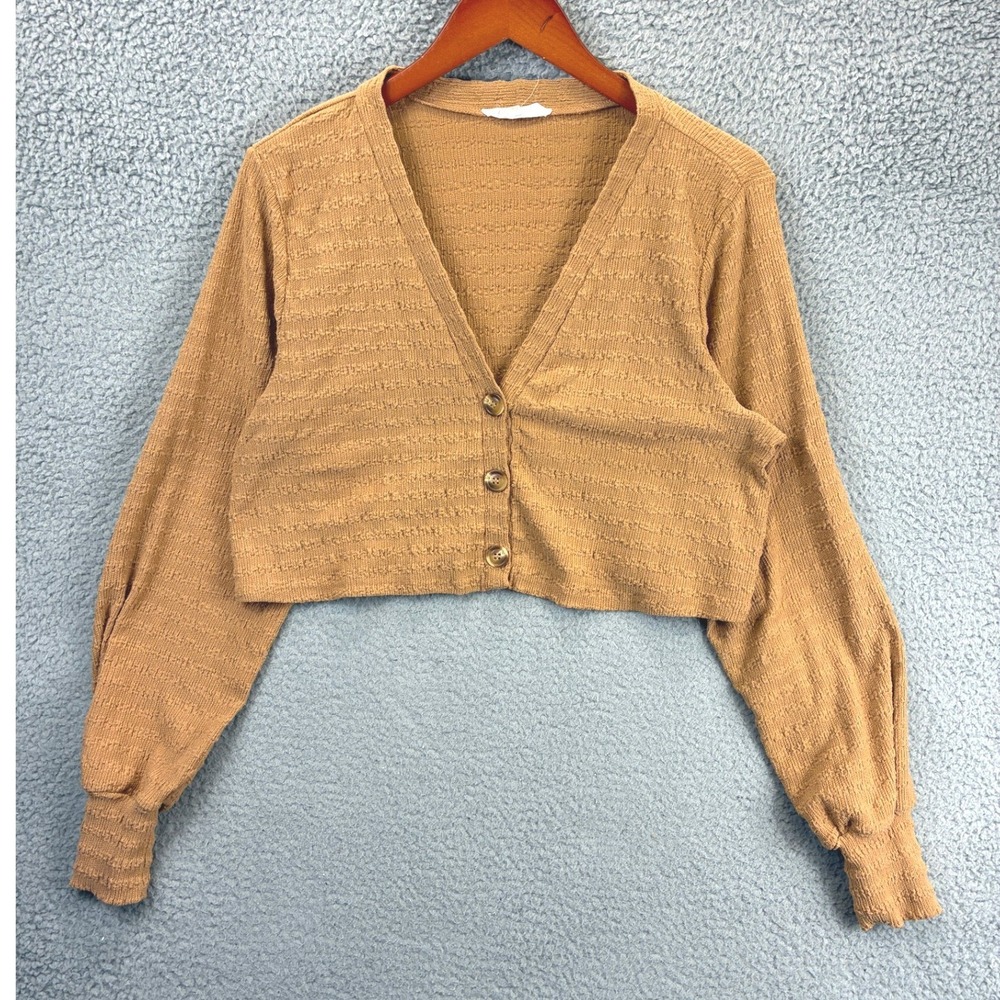 Lucca Cropped Cardigan Sweater Womens S Brown V-Neck Knit Button Front Bohemian
